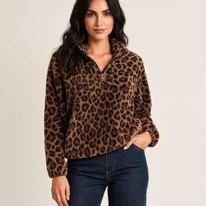 NWT Charming Charlie Animal Print 3/4 zip Sweater
